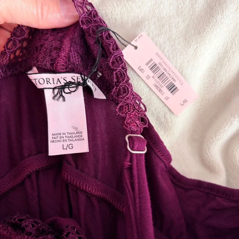 Victorias Secret Lace Trim Babydoll Chemise Nightgown Purple Large NEW - Picture 8 of 10